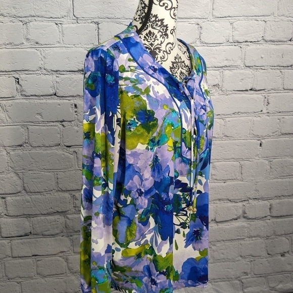 Susan Graver Women's Long Sleeve Stretch Knit Floral Print Sz L Top Tie Front B6 - Picture 5 of 12
